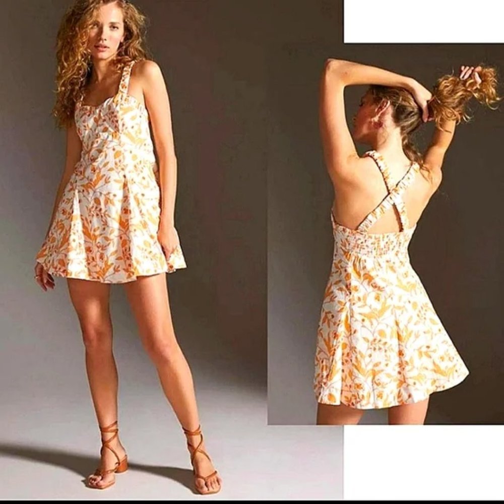 NWOT ANTHROPOLOGIE Maeve Sweetheart Mini Flare Floral Yellow Dress XS P
